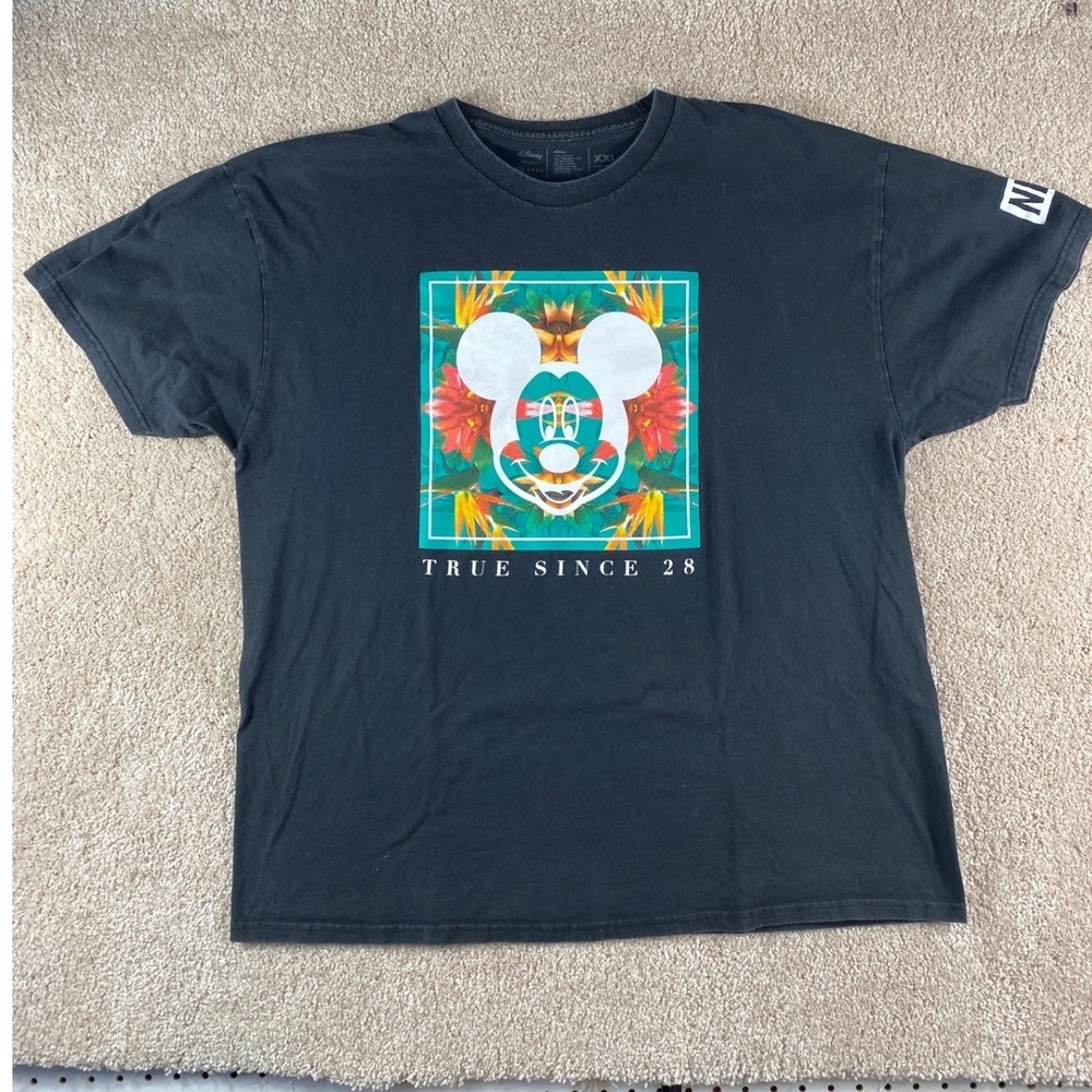Disney NEFF Mickey Mouse Tropical Graphic T-Shirt Mens XXL Black True Since‎ 28